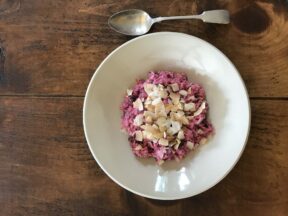 Beetroot, cranberry & almond Bircher