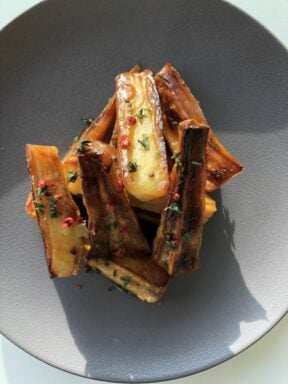 Soy and maple glazed parsnips